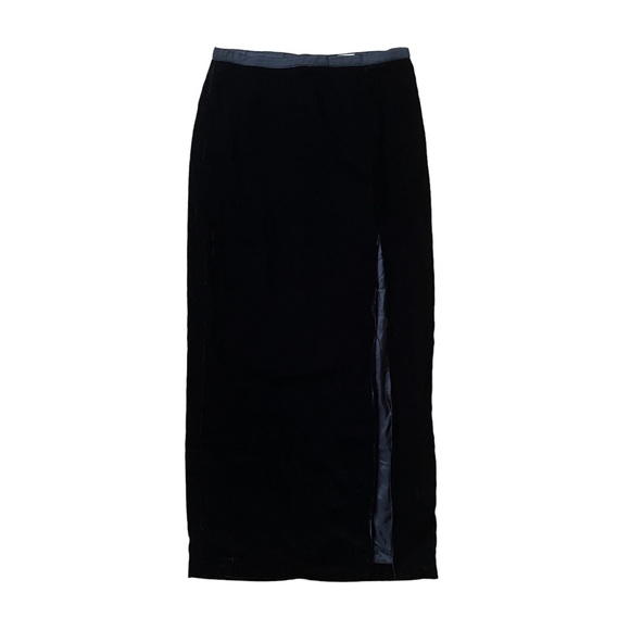 Vintage Black Velvet Maxi Skirt with Side Slit Small Medium - Picture 1 of 4